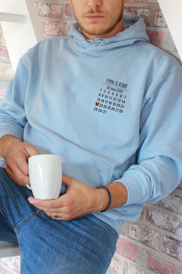 Sweat à capuche personnalisé couple calendrier + date