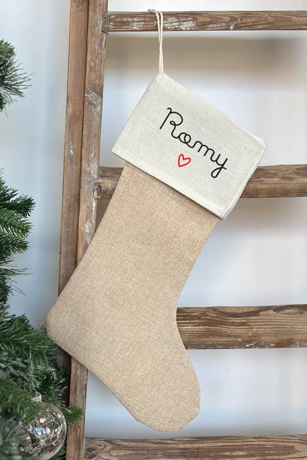 Chaussette de Noël en jute personnalisée - Prénom Manuscrit