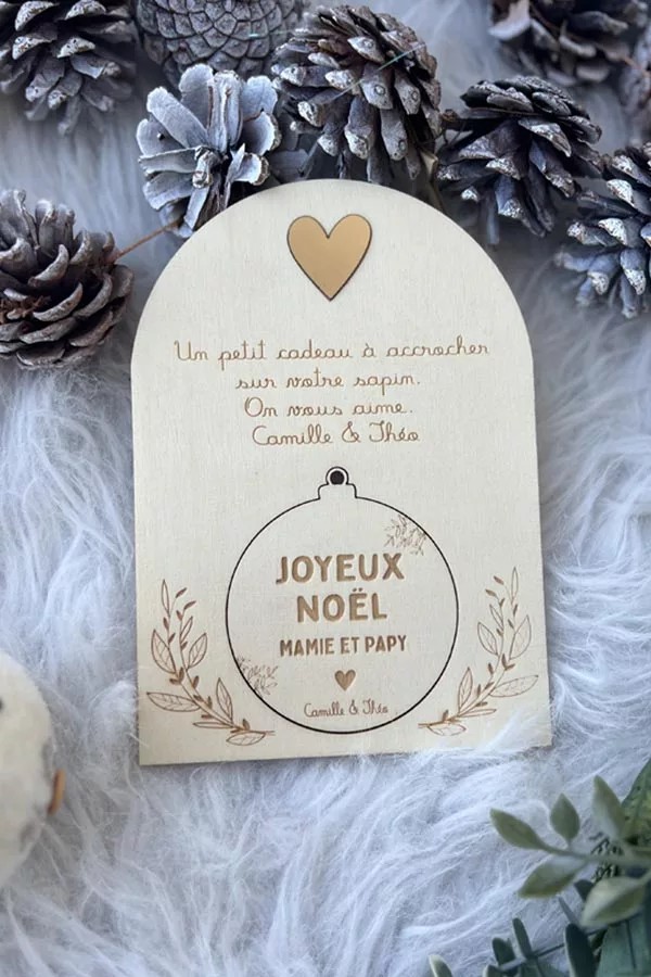 Pancarte de Noël en bois  + Boule personnalisée | Mamie et Papy