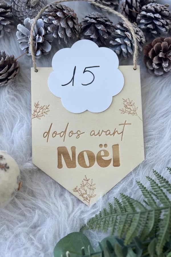 Pancarte de Noël en bois | Décompte effaçable